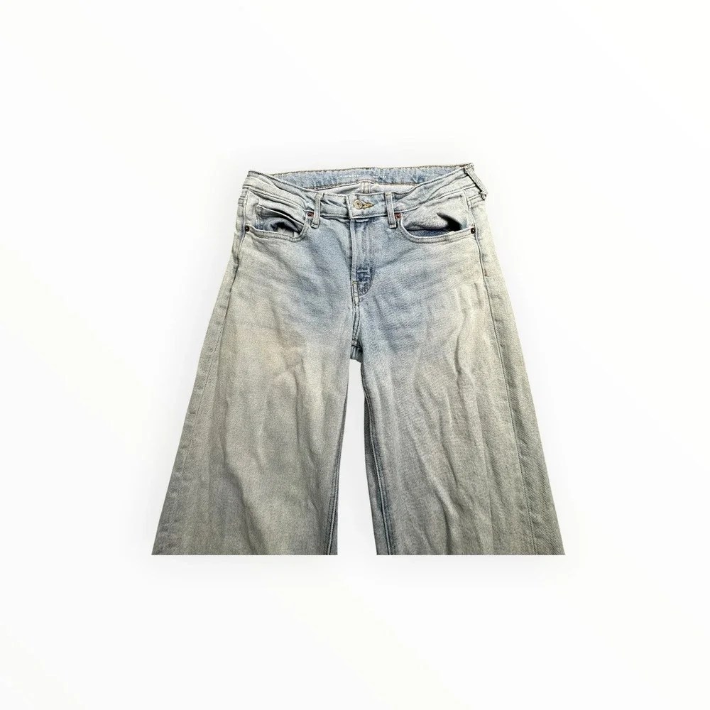 Old Navy Jeans Women 4 Light Wash Mid Rise Wide Leg Distressed Denim Retro